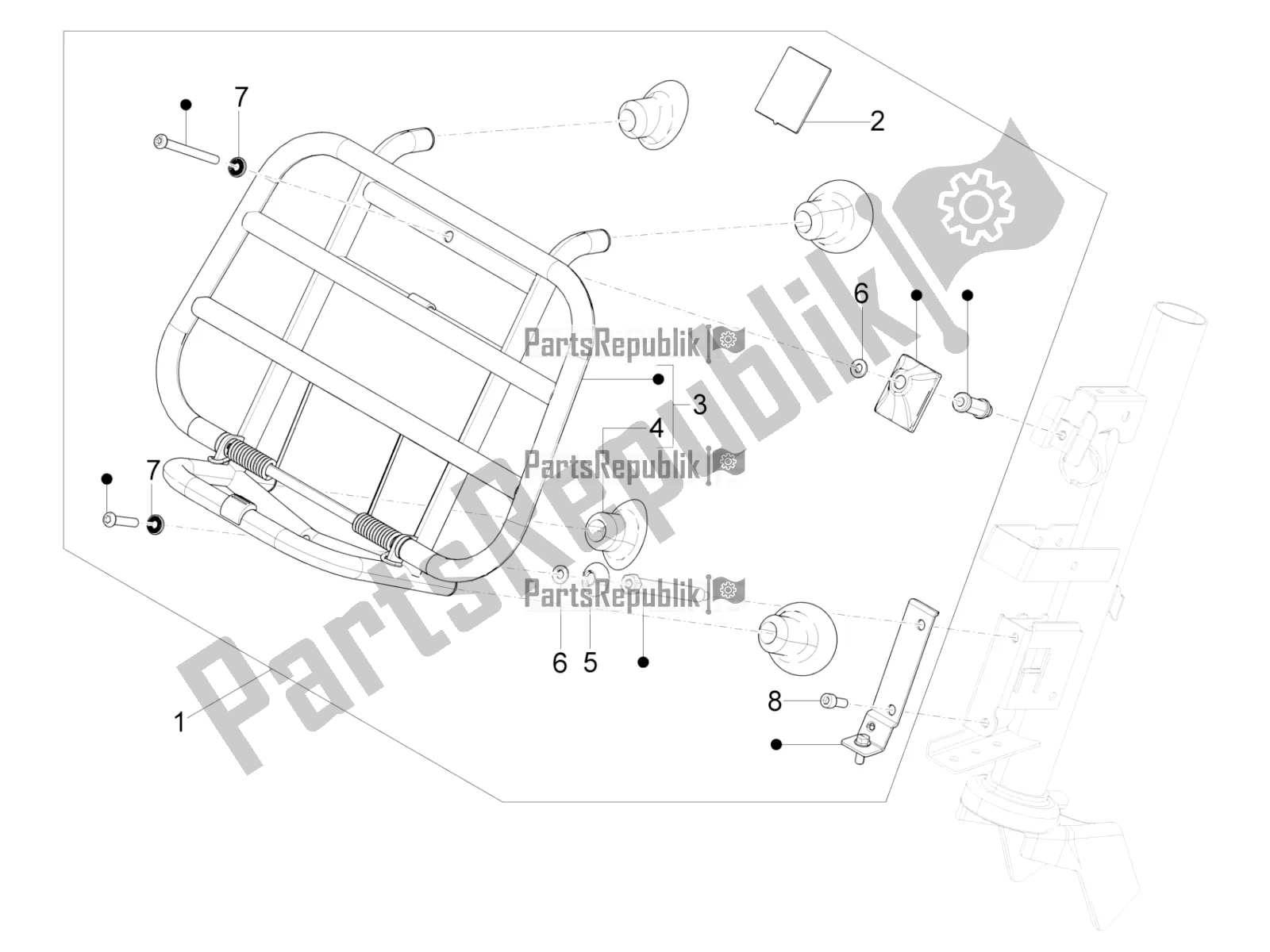 Toutes les pièces pour le Porte-bagages Avant du Vespa Primavera 50 4T 3V 2020