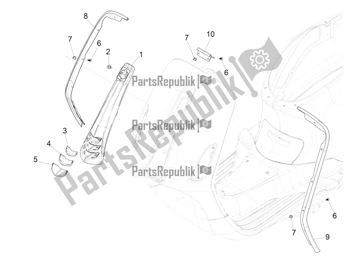 All parts for the Front Shield of the Vespa Primavera 50 4T 3V 2020