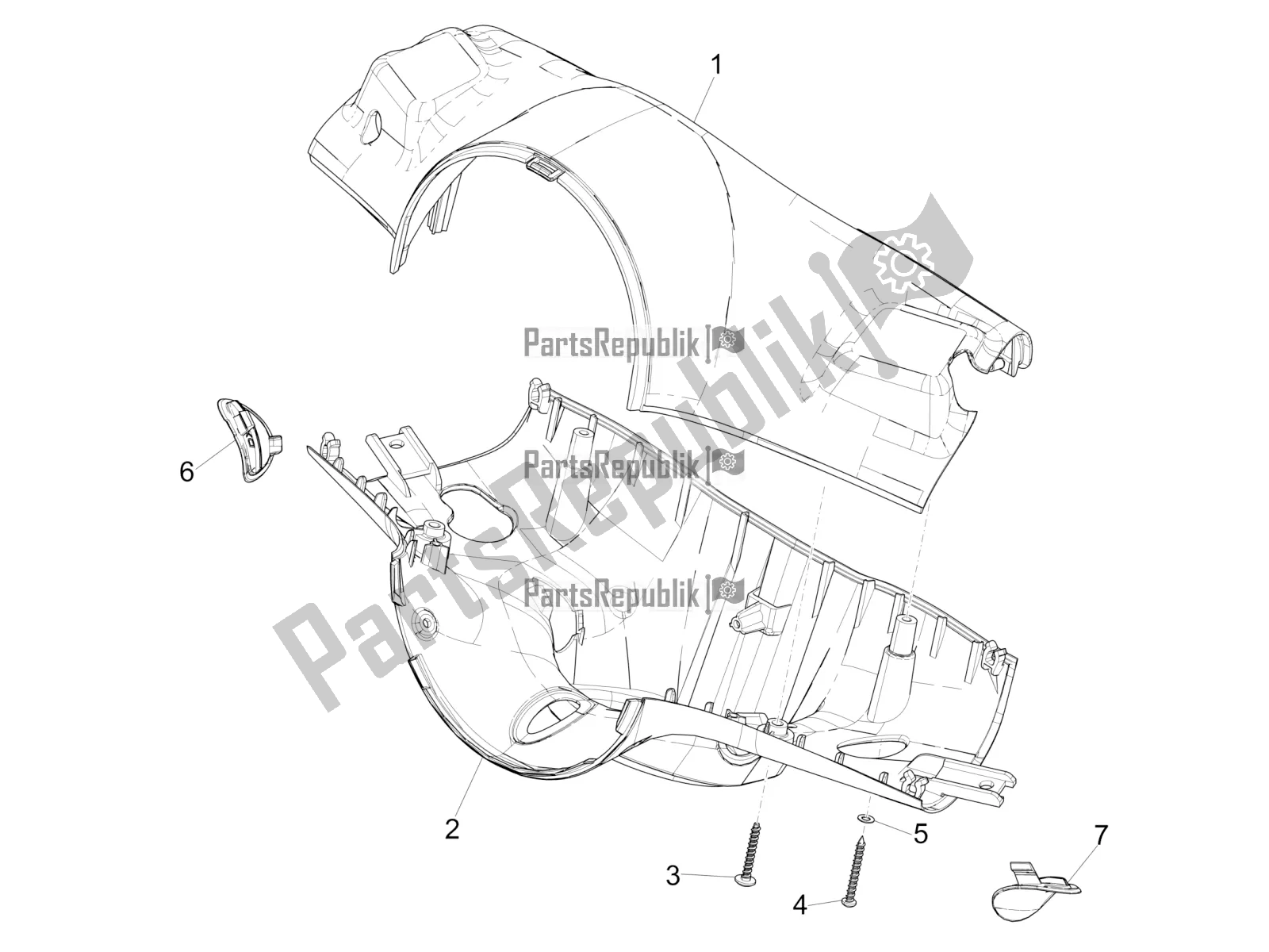 All parts for the Handlebars Coverages of the Vespa Primavera 50 4T 3V 2020