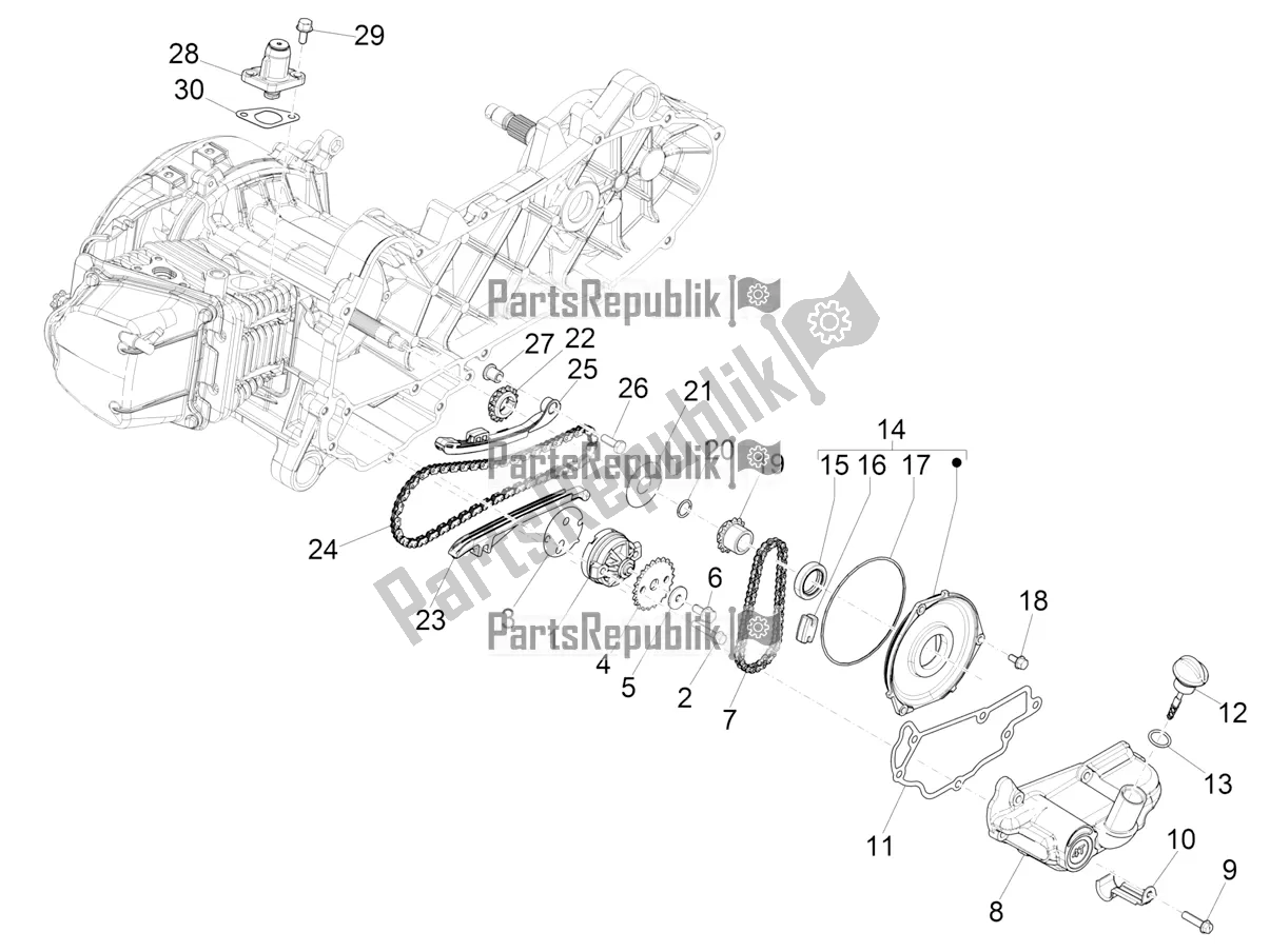 All parts for the Oil Pump of the Vespa Primavera 50 4T 3V 2020