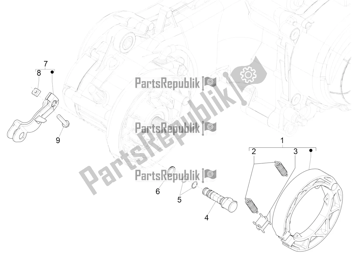 All parts for the Rear Brake - Brake Jaw of the Vespa Primavera 50 4T 3V 2020