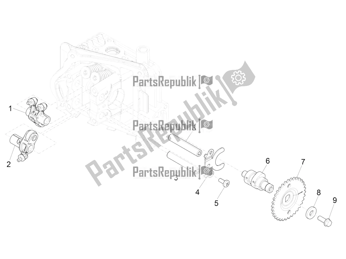 All parts for the Rocking Levers Support Unit of the Vespa Primavera 50 4T 3V 2020