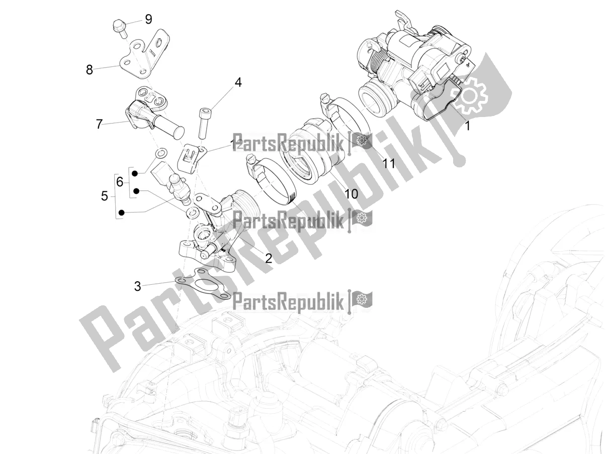 All parts for the Throttle Body - Injector - Induction Joint of the Vespa Primavera 50 4T 3V 2020