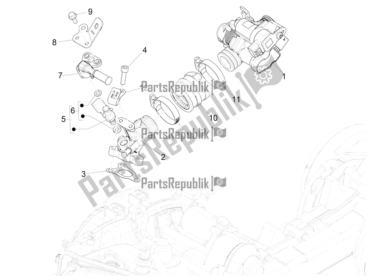 Todas as partes de Throttle Body - Injector - Induction Joint do Vespa Primavera 50 4T 3V 2020