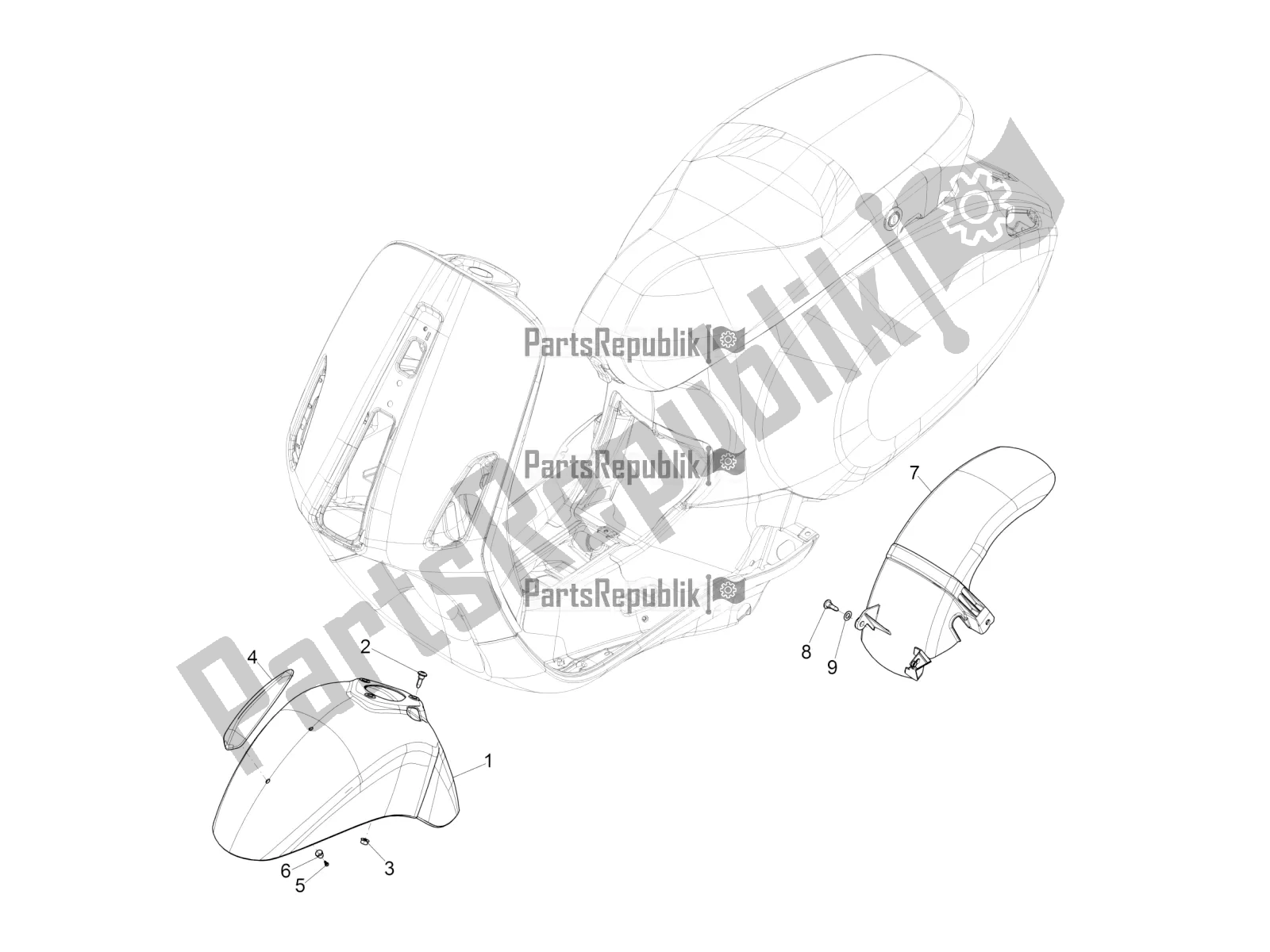 Tutte le parti per il Passaruota - Parafango del Vespa Primavera 50 4T 3V 2020