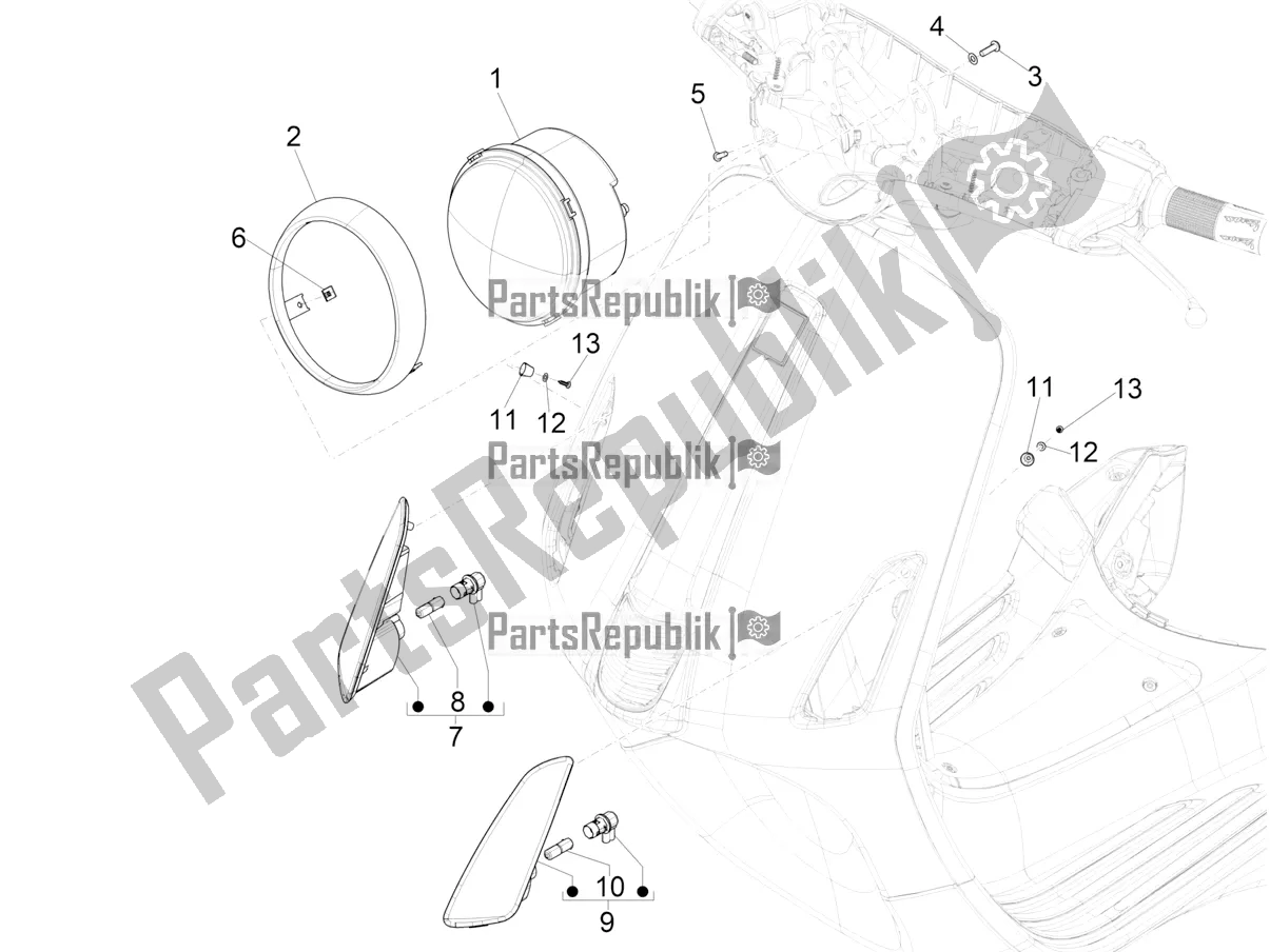 All parts for the Front Headlamps - Turn Signal Lamps of the Vespa Primavera 50 4T 3V 2021