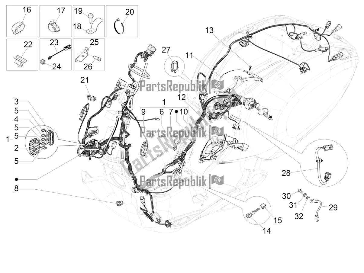 All parts for the Main Cable Harness of the Vespa Primavera 50 4T 3V 2021