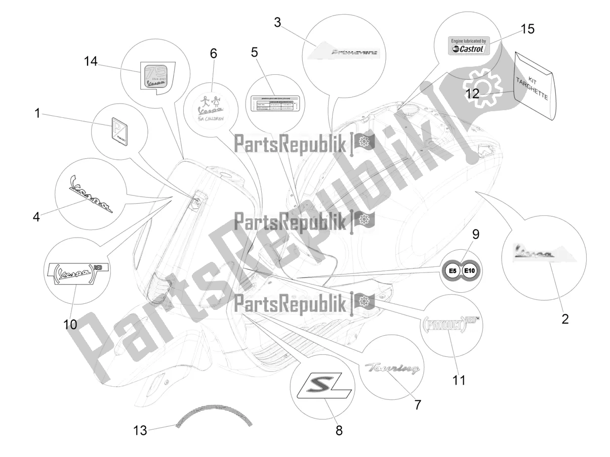 All parts for the Plates - Emblems of the Vespa Primavera 50 4T 3V 2021