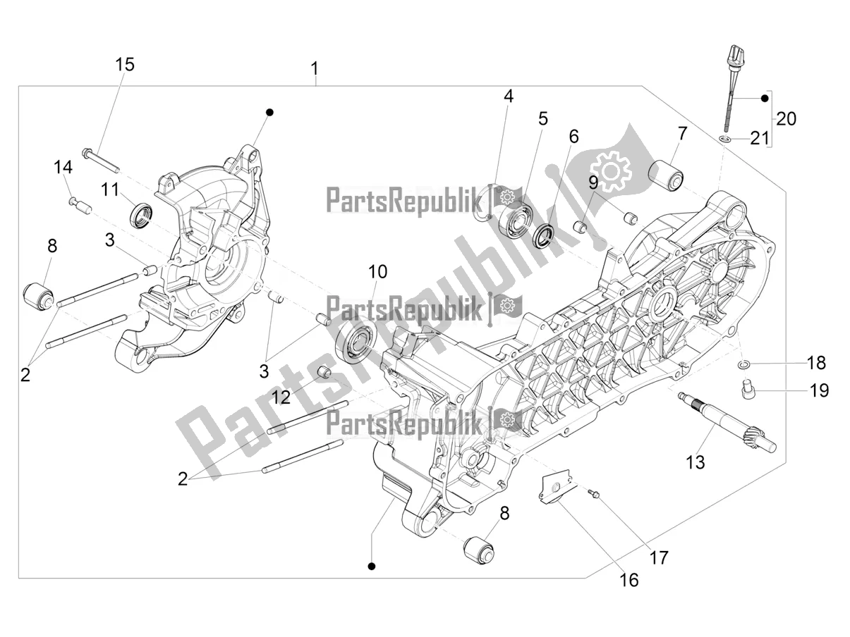 All parts for the Crankcase of the Vespa Primavera 50 4T 3V 2022