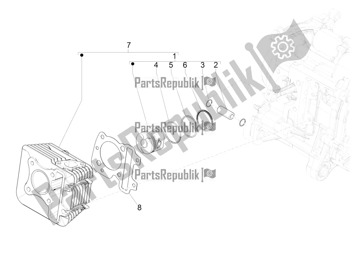 All parts for the Cylinder-piston-wrist Pin Unit of the Vespa Primavera 50 4T 3V 2022