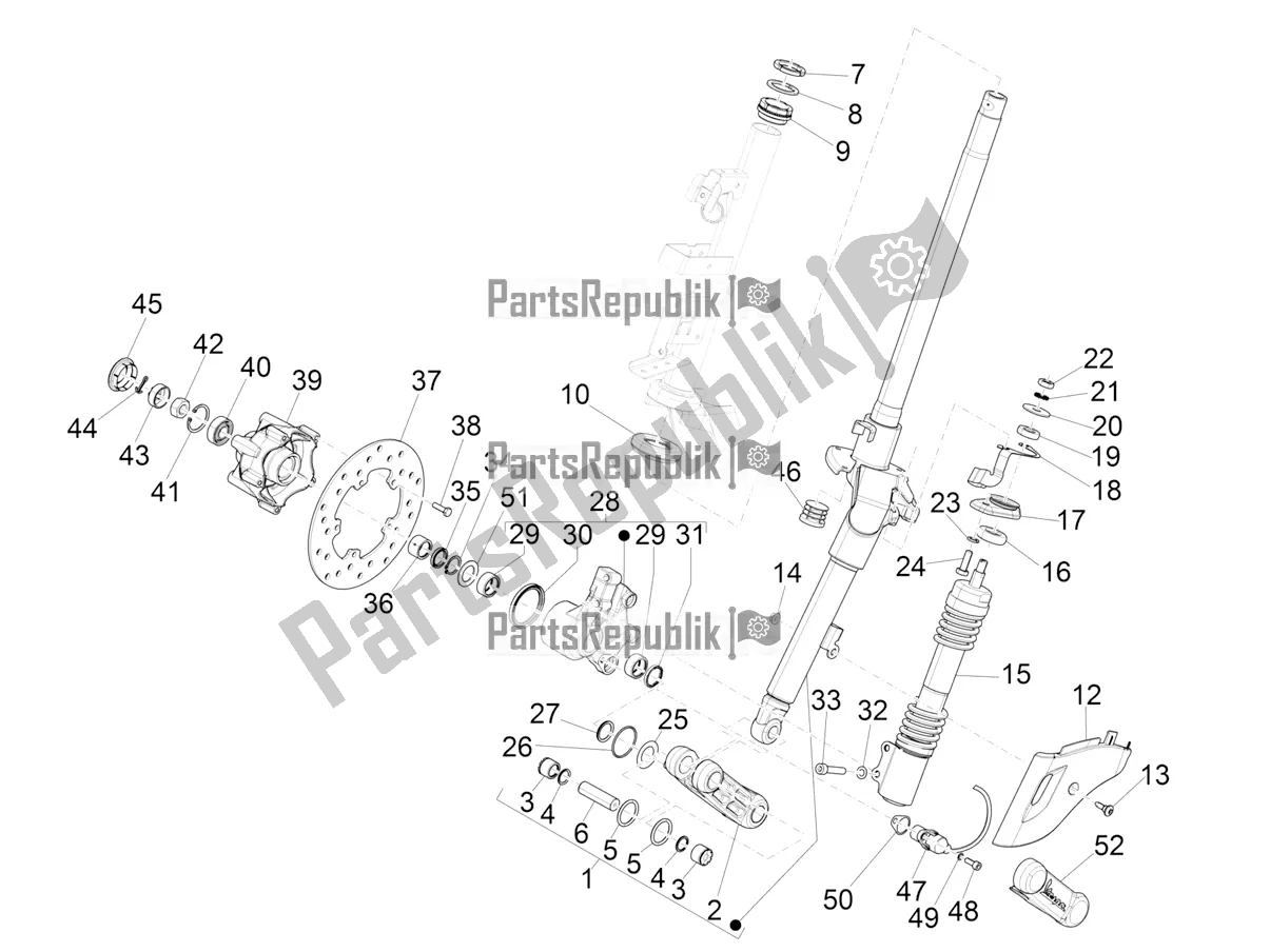 All parts for the Fork/steering Tube - Steering Bearing Unit of the Vespa Primavera 50 4T 3V 2022