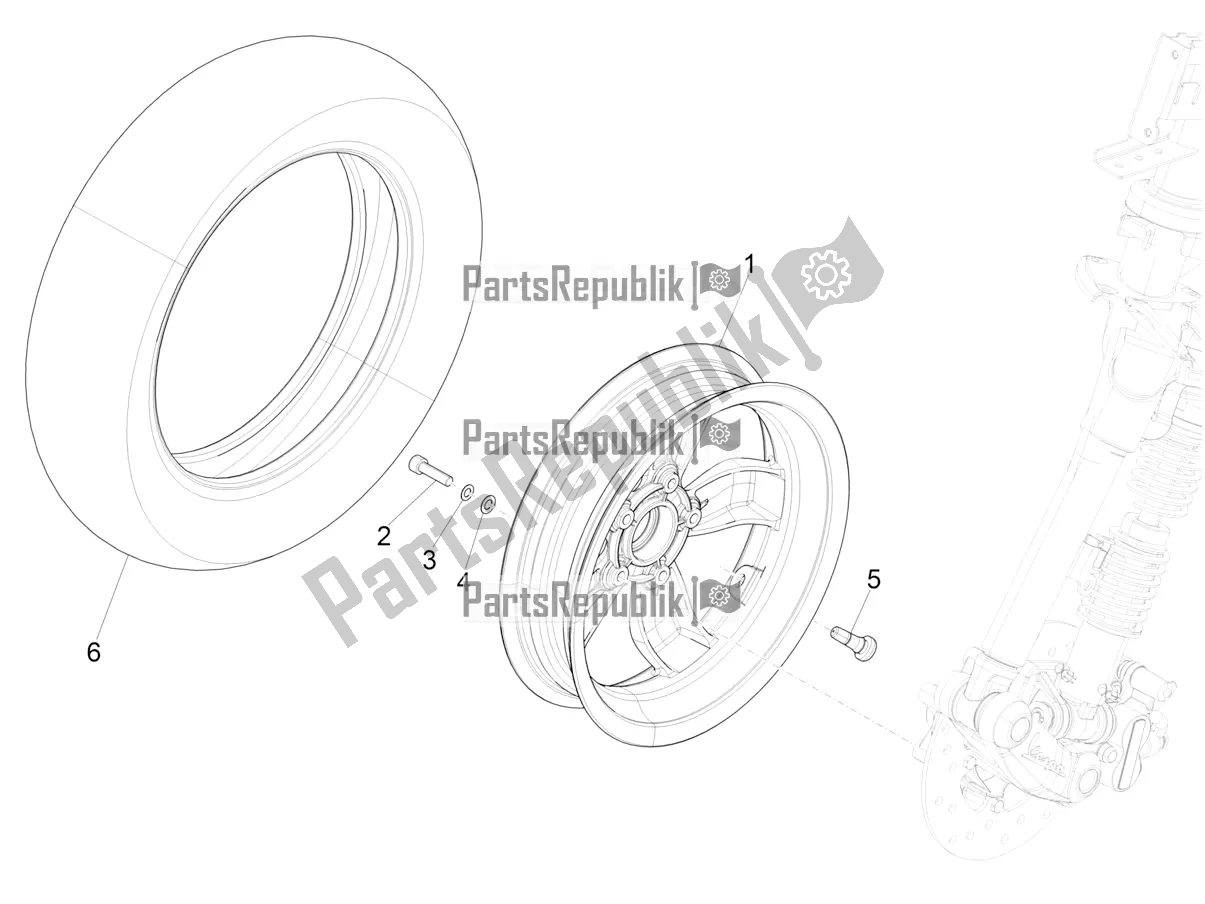 Alle onderdelen voor de Voorwiel van de Vespa Primavera 50 4T 3V 2022