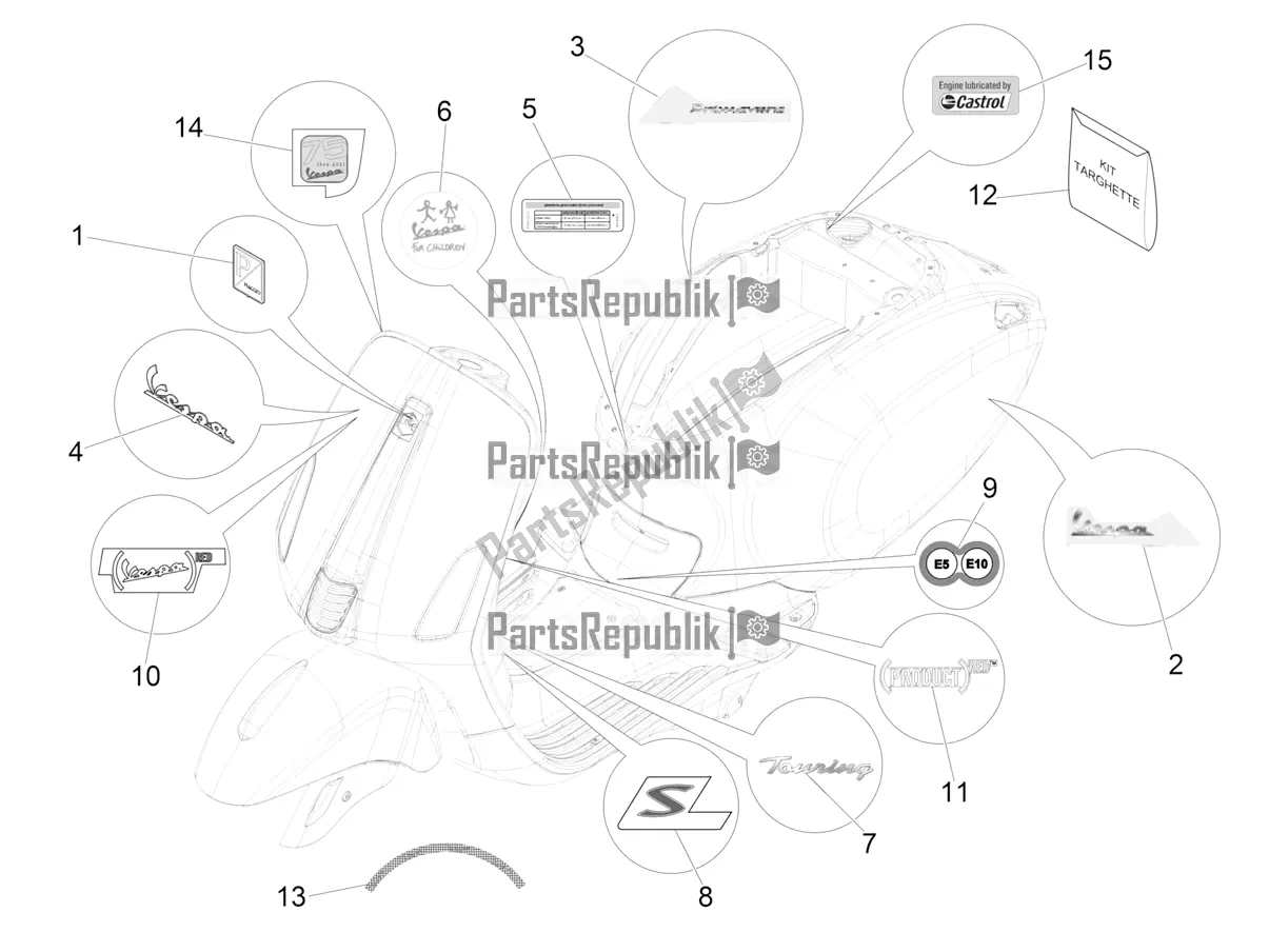 All parts for the Plates - Emblems of the Vespa Primavera 50 4T 3V 2022