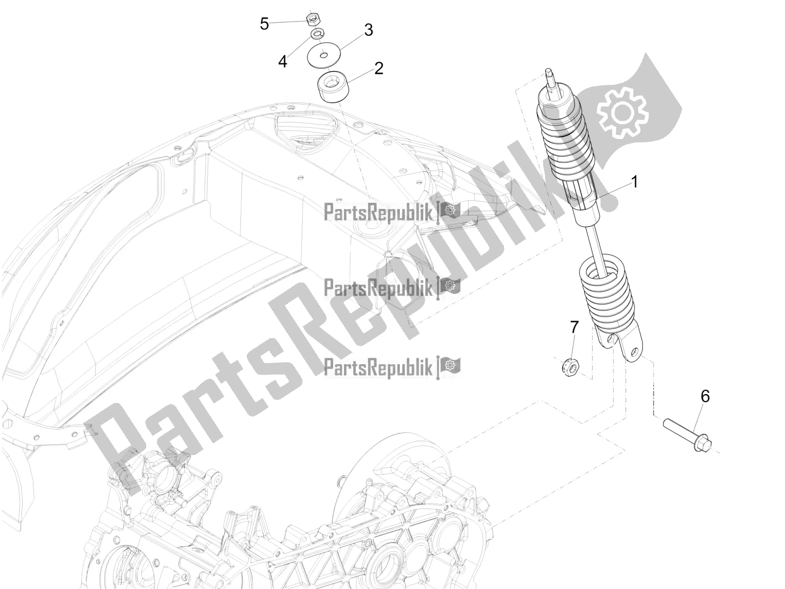 All parts for the Rear Suspension - Shock Absorber/s of the Vespa Primavera 50 4T 3V 2022