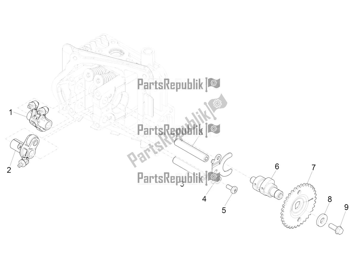 All parts for the Rocking Levers Support Unit of the Vespa Primavera 50 4T 3V 2022