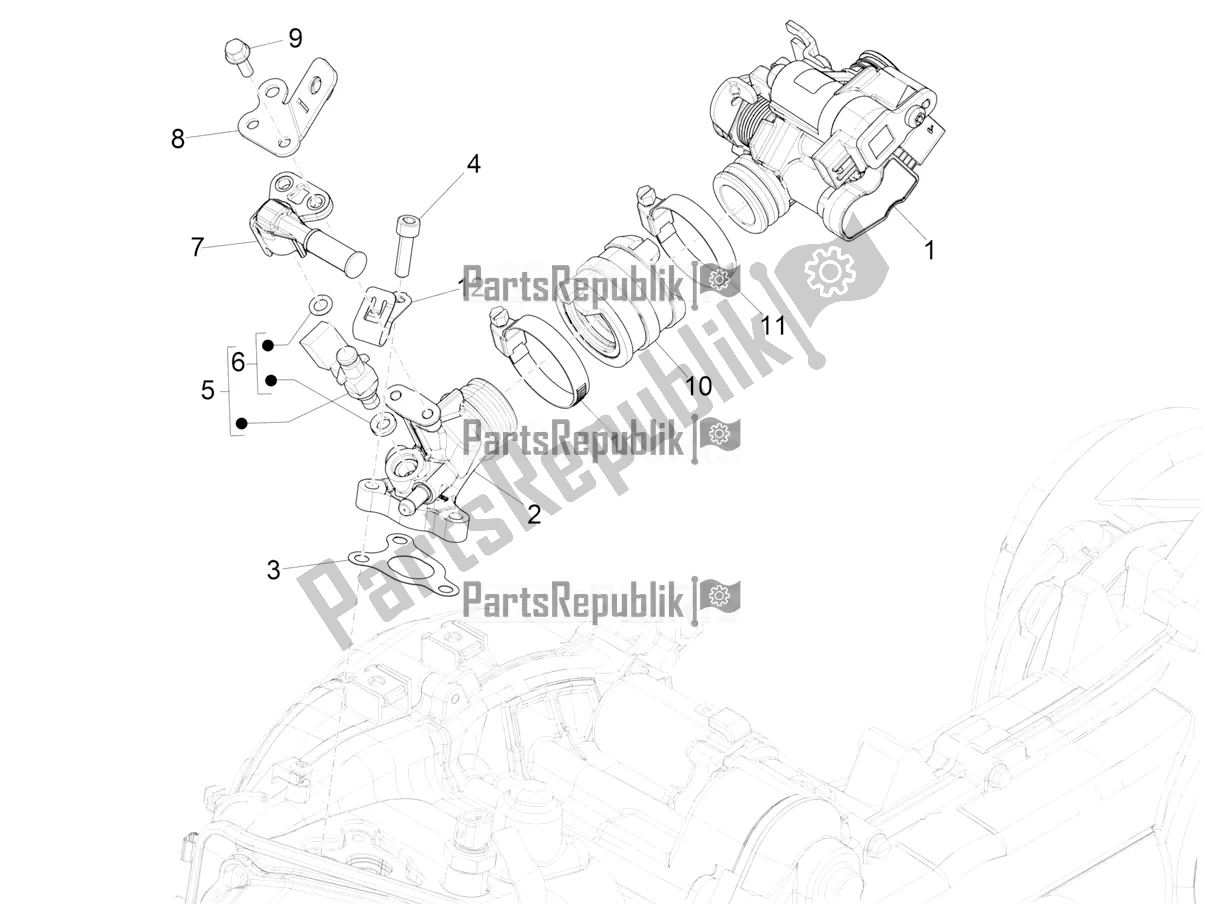 All parts for the Throttle Body - Injector - Induction Joint of the Vespa Primavera 50 4T 3V 2022