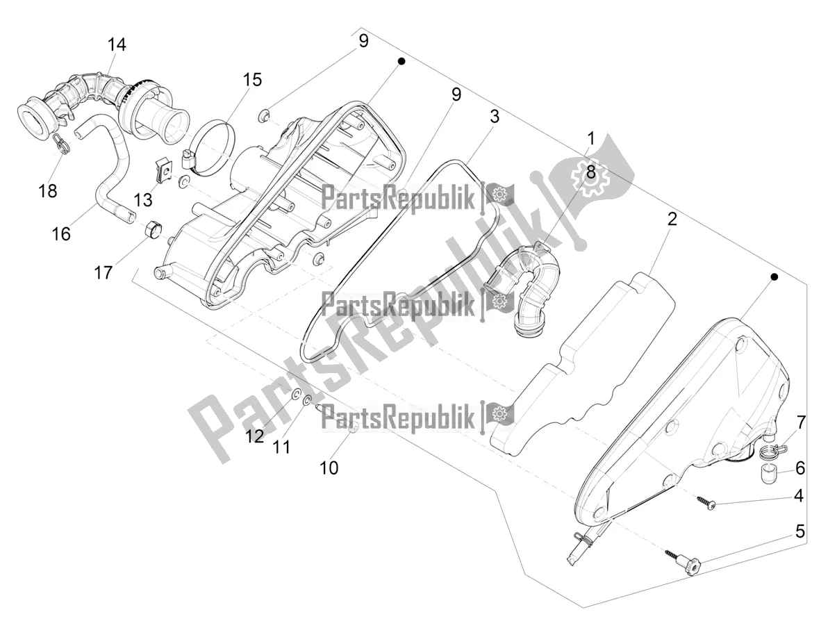 All parts for the Air Filter of the Vespa Primavera 50 4T 3V E4 2020