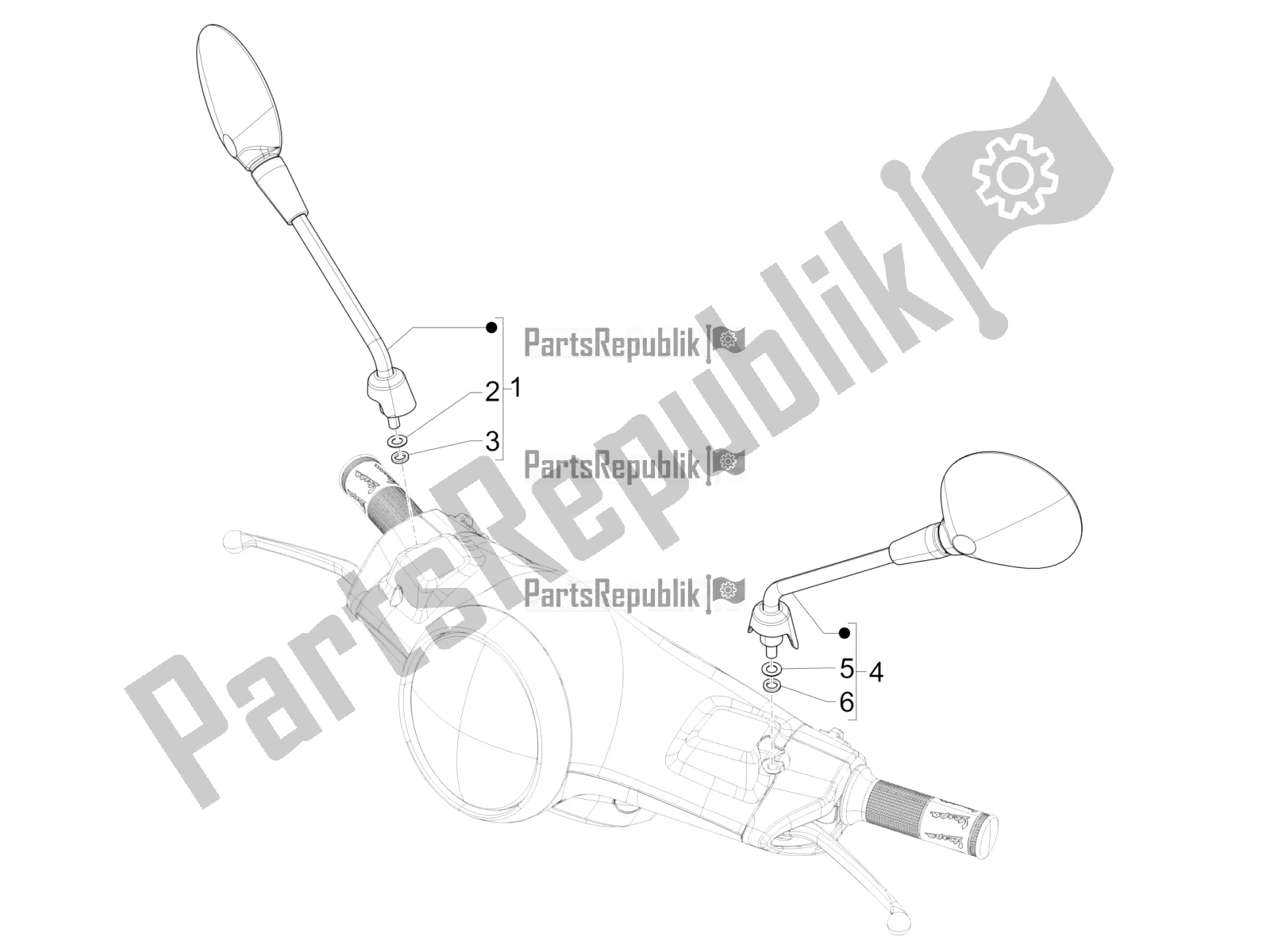 All parts for the Driving Mirror/s of the Vespa Primavera 50 4T 3V E4 2020