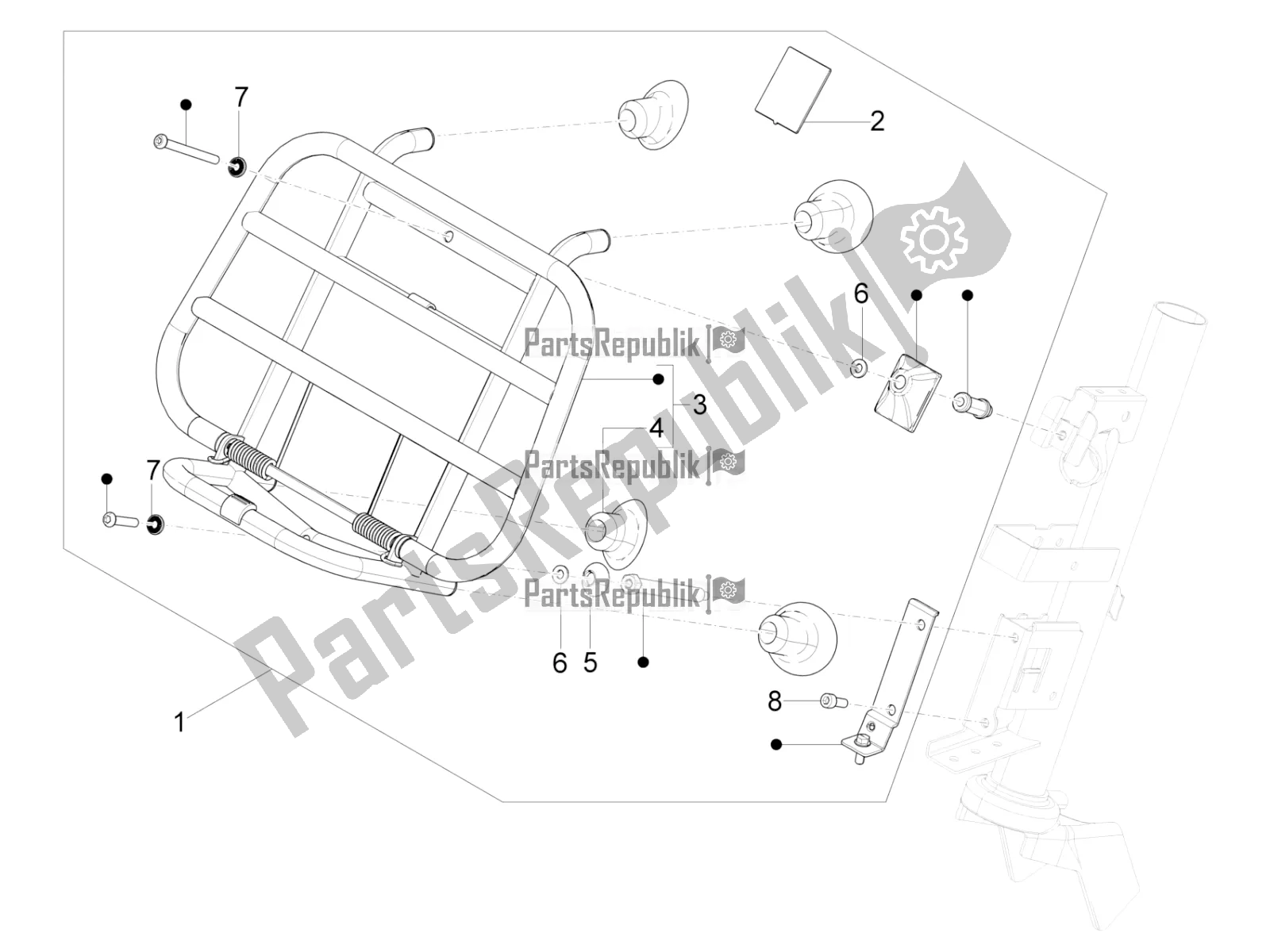 All parts for the Front Luggage Rack of the Vespa Primavera 50 4T 3V E4 2020