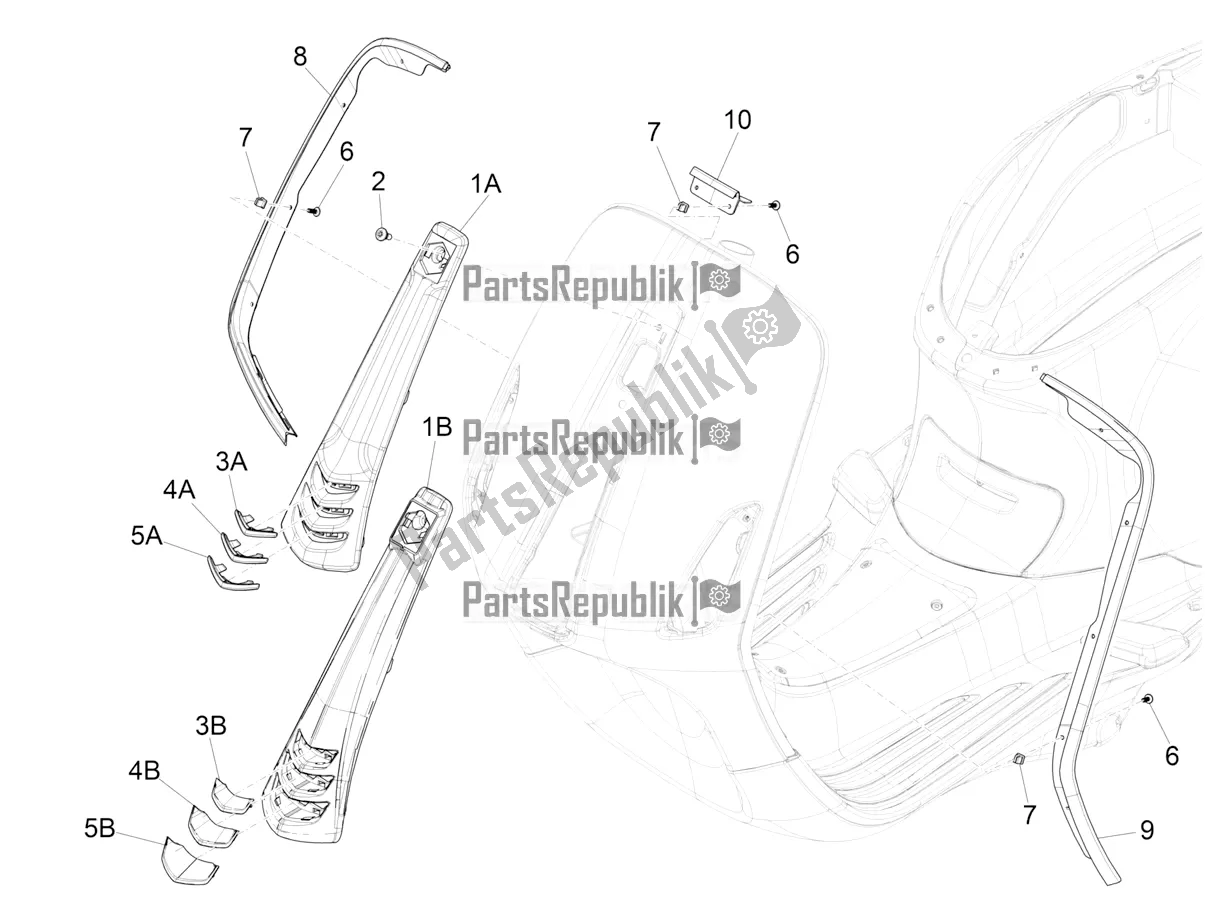 Toutes les pièces pour le Bouclier Avant du Vespa Primavera 50 4T 3V E4 2020