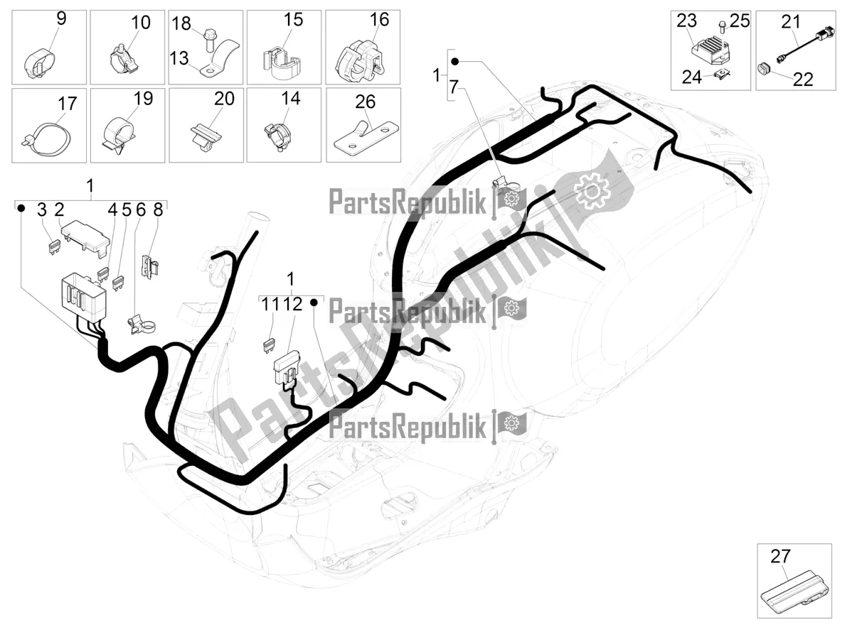 All parts for the Main Cable Harness of the Vespa Primavera 50 4T 3V E4 2020