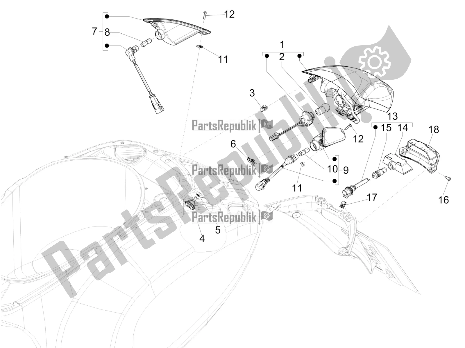 Toutes les pièces pour le Phares Arrière - Clignotants du Vespa Primavera 50 4T 3V E4 2020