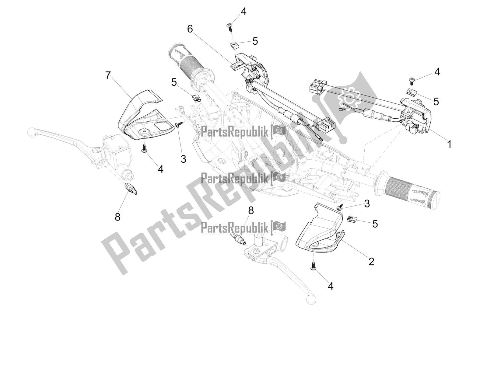 All parts for the Selectors - Switches - Buttons of the Vespa Primavera 50 4T 3V E4 2020