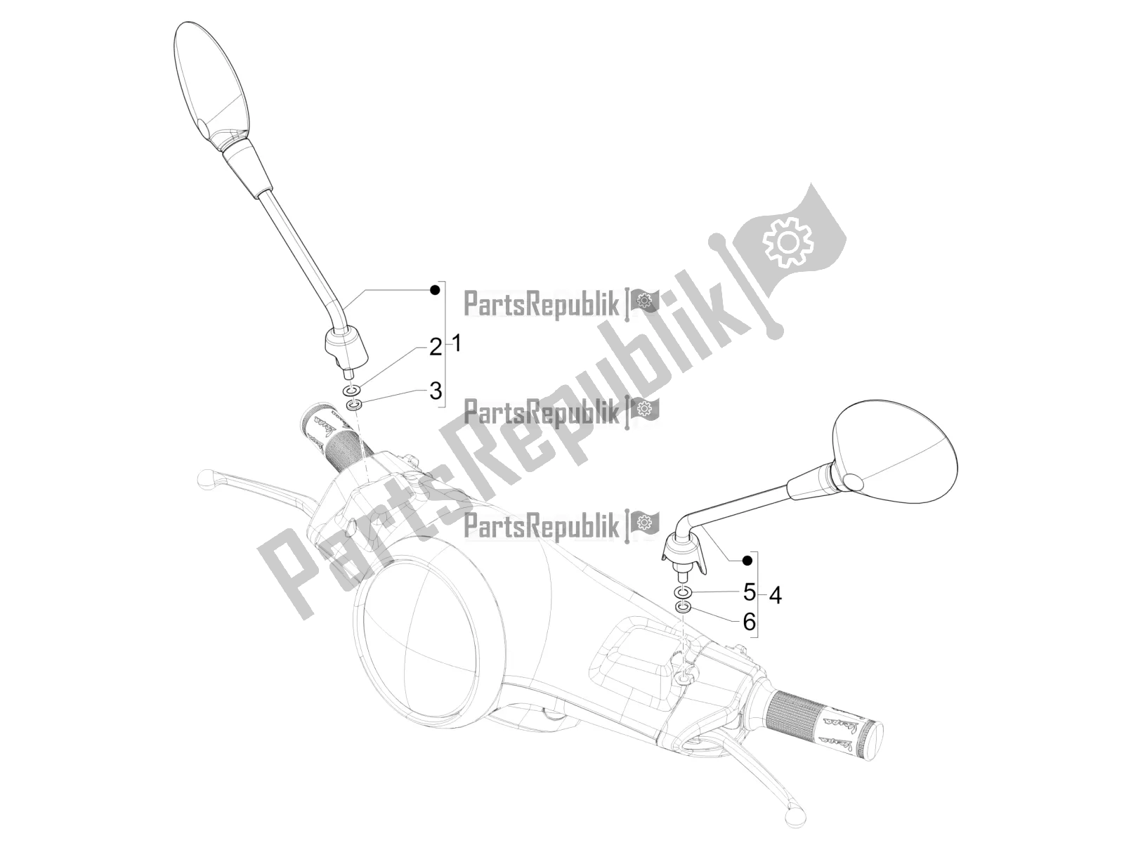 All parts for the Driving Mirror/s of the Vespa Primavera 50 4T 3V USA 2019