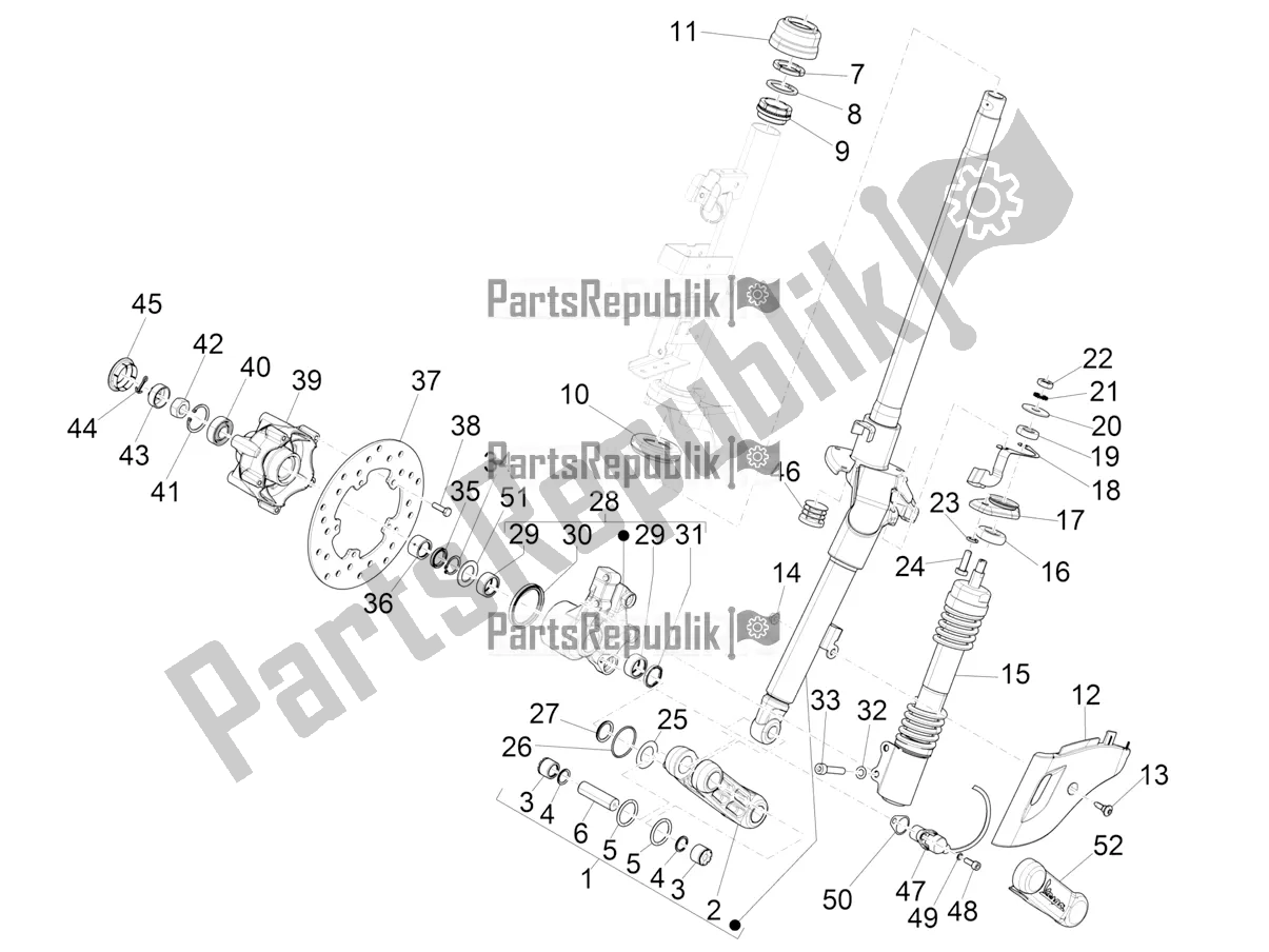 Toutes les pièces pour le Fourche / Tube De Direction - Palier De Direction du Vespa Primavera 50 4T 3V USA 2019