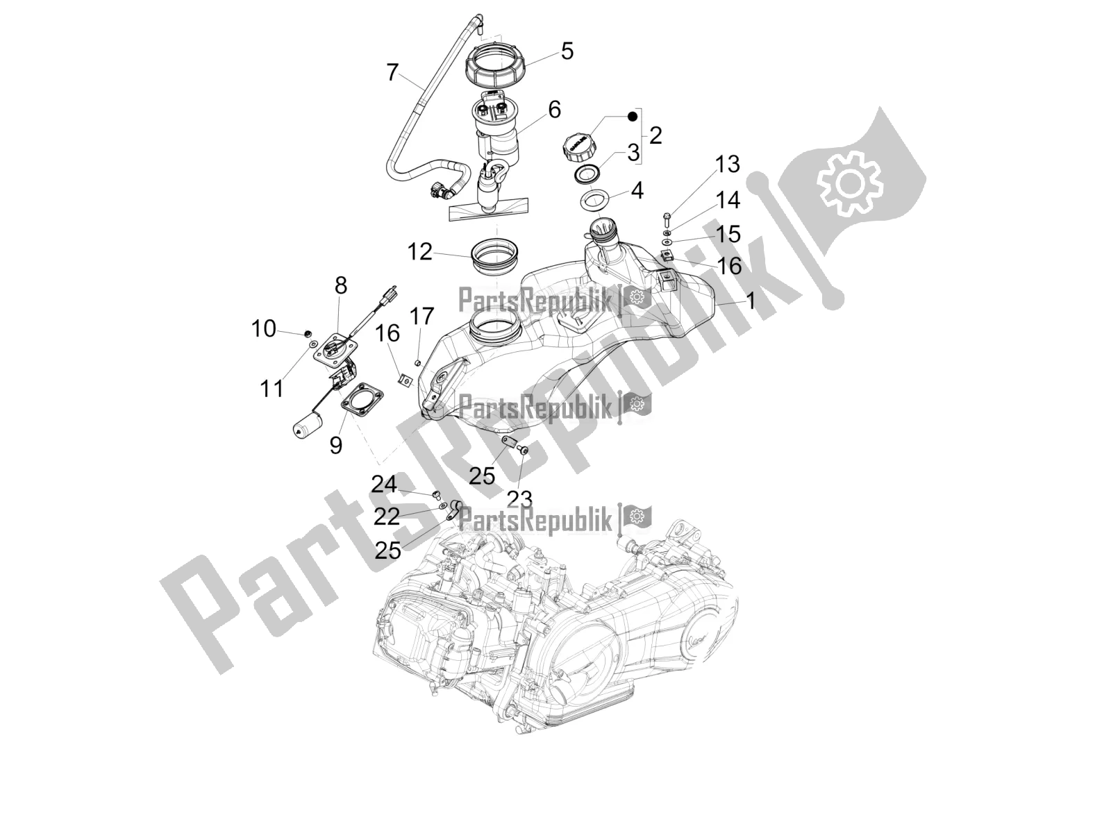 Toutes les pièces pour le Réservoir D'essence du Vespa Primavera 50 4T 3V USA 2019