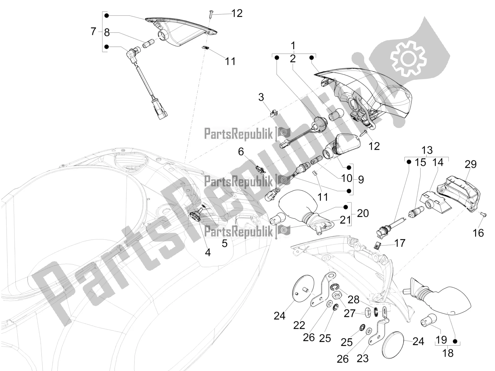 Toutes les pièces pour le Phares Arrière - Clignotants du Vespa Primavera 50 4T 3V USA 2019