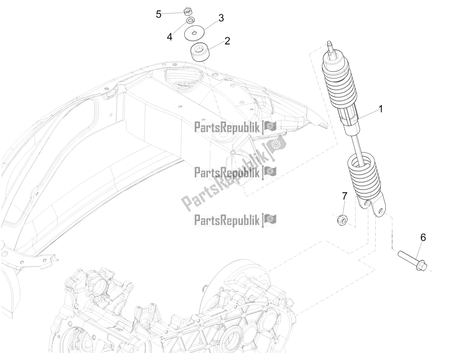 All parts for the Rear Suspension - Shock Absorber/s of the Vespa Primavera 50 4T 3V USA 2019