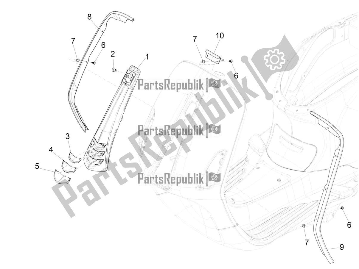 All parts for the Front Shield of the Vespa Primavera 50 4T 3V USA 2020