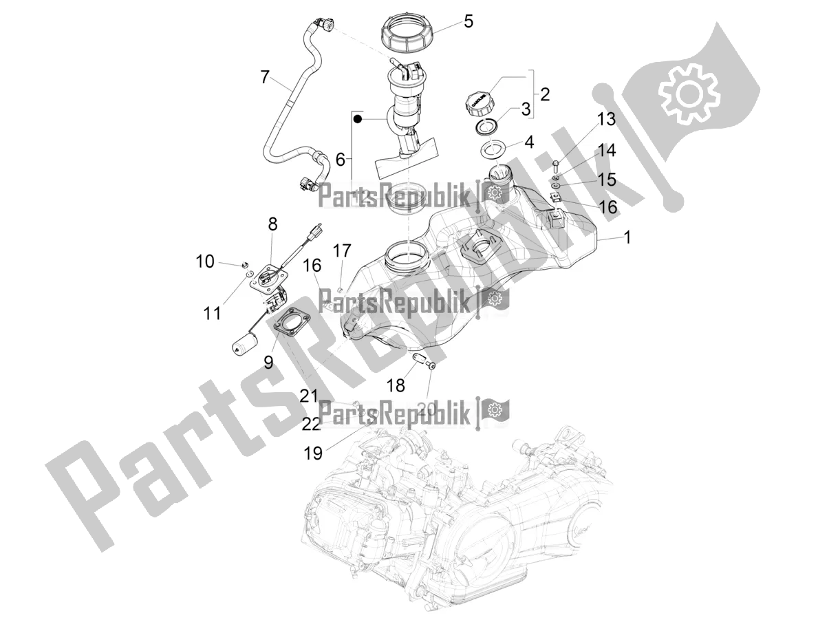 All parts for the Fuel Tank of the Vespa Primavera 50 4T 3V USA 2020