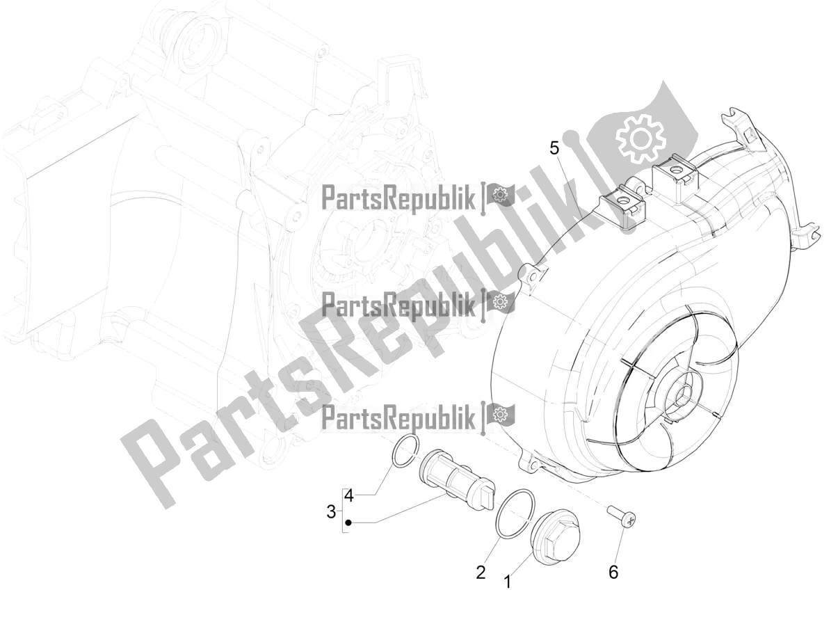 All parts for the Flywheel Magneto Cover - Oil Filter of the Vespa Primavera 50 4T 3V USA 2021