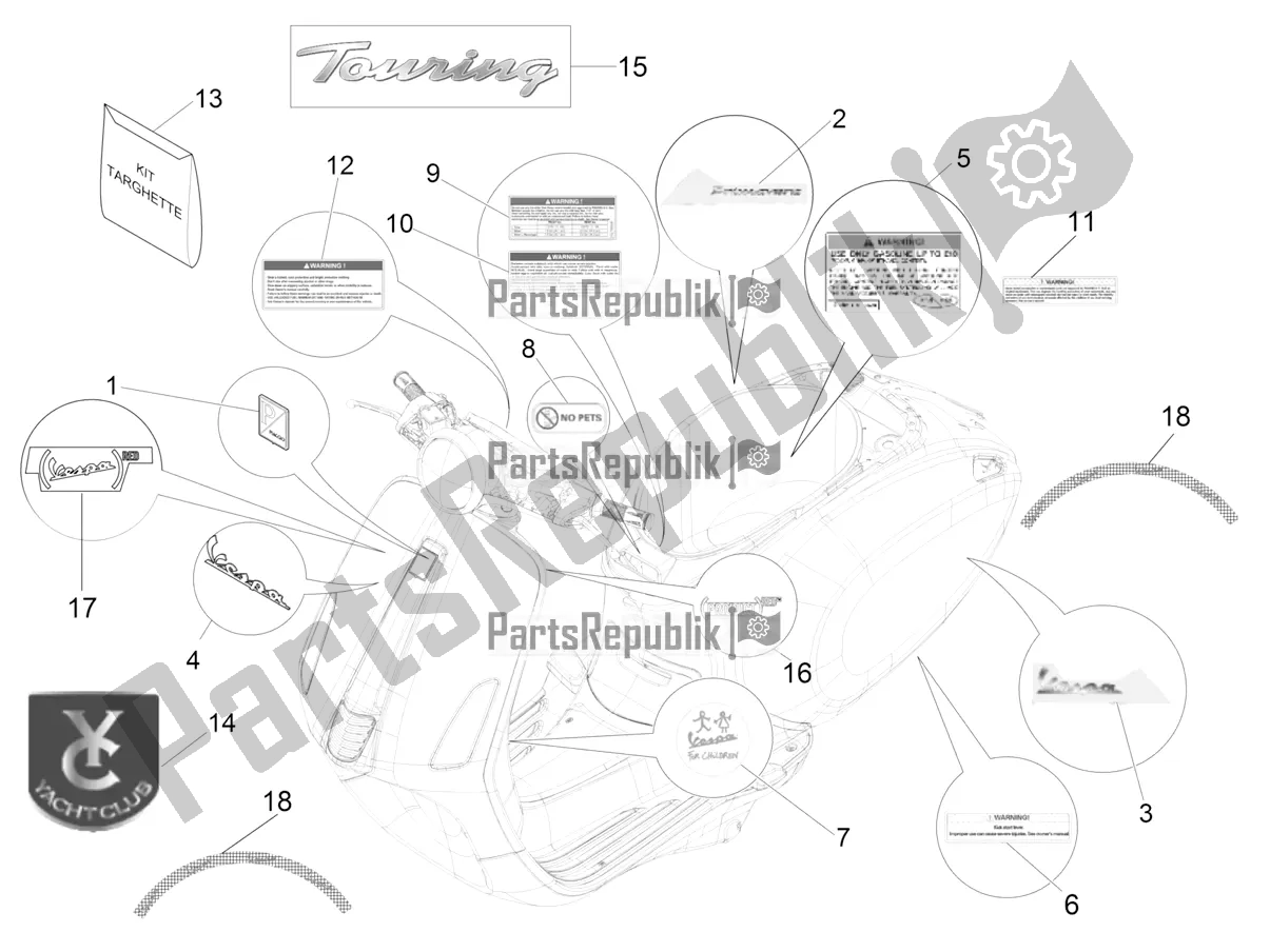 Alle onderdelen voor de Borden - Emblemen van de Vespa Primavera 50 4T 3V USA 2021