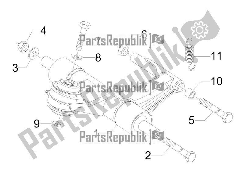 All parts for the Swinging Arm of the Vespa Primavera 50 4T 3V USA 2021