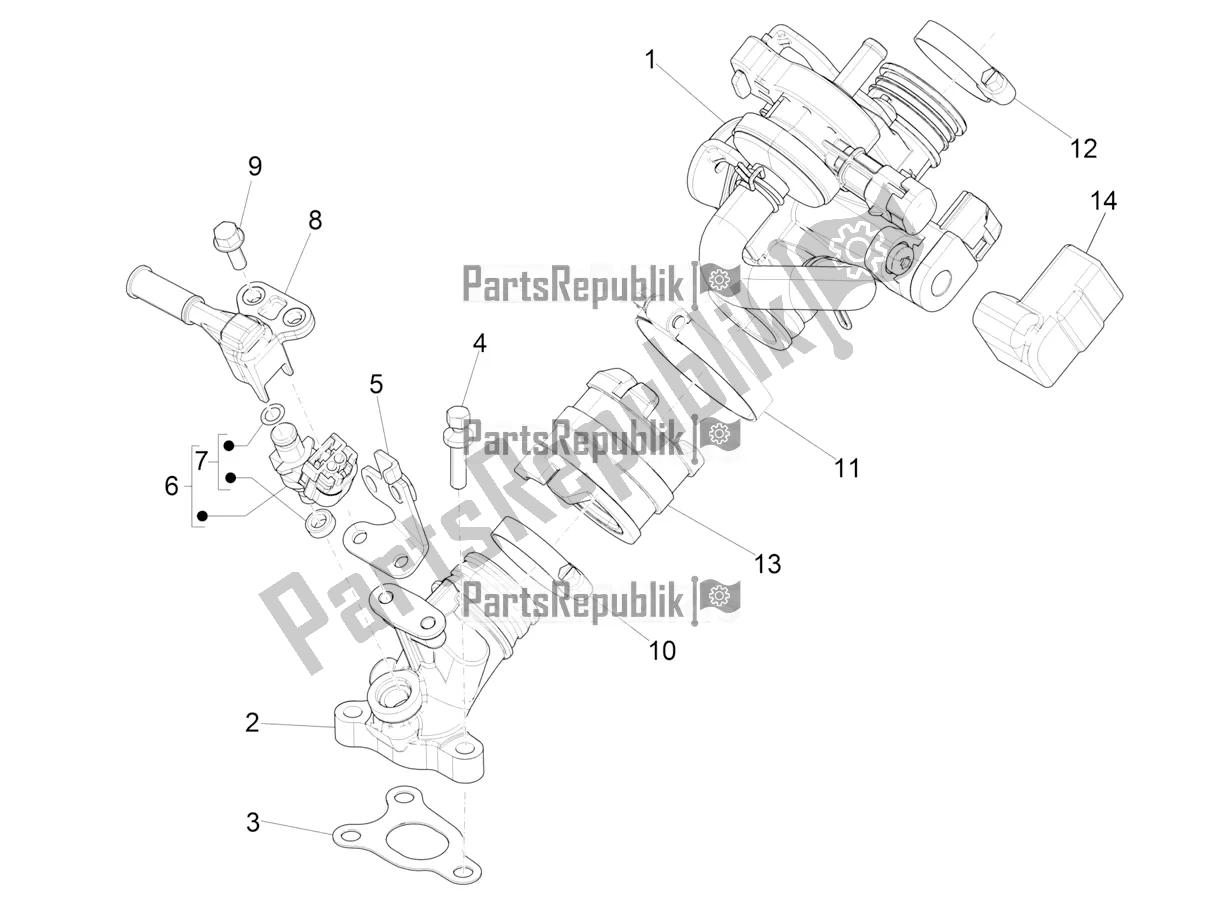 All parts for the Throttle Body - Injector - Induction Joint of the Vespa Primavera 50 4T 3V USA 2021