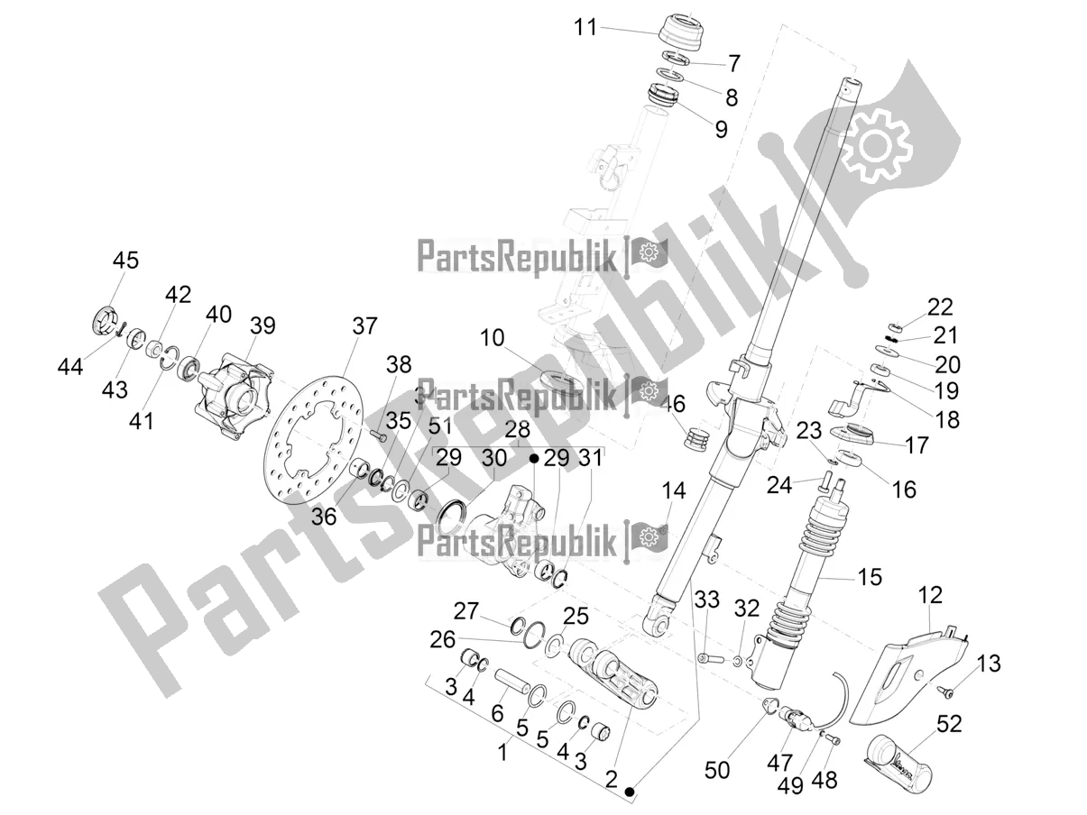 Toutes les pièces pour le Fourche / Tube De Direction - Palier De Direction du Vespa Primavera 50 4T 3V USA 2022