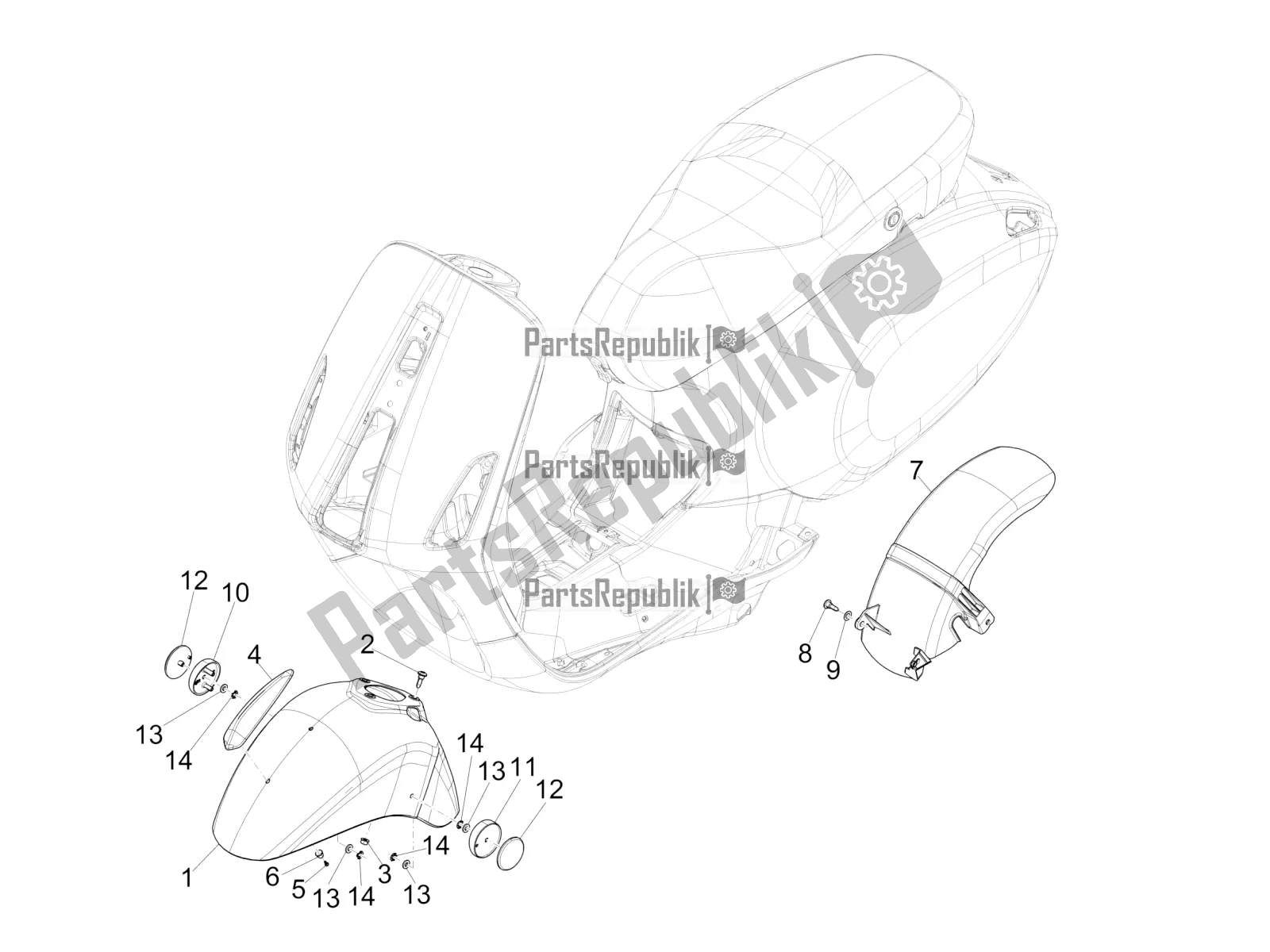 Todas as partes de Alojamento Da Roda - Guarda-lamas do Vespa Primavera 50 4T 3V USA 2022