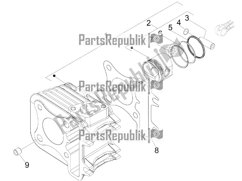All parts for the Cylinder-piston-wrist Pin Unit of the Vespa Primavera 50 4T 4V 2016