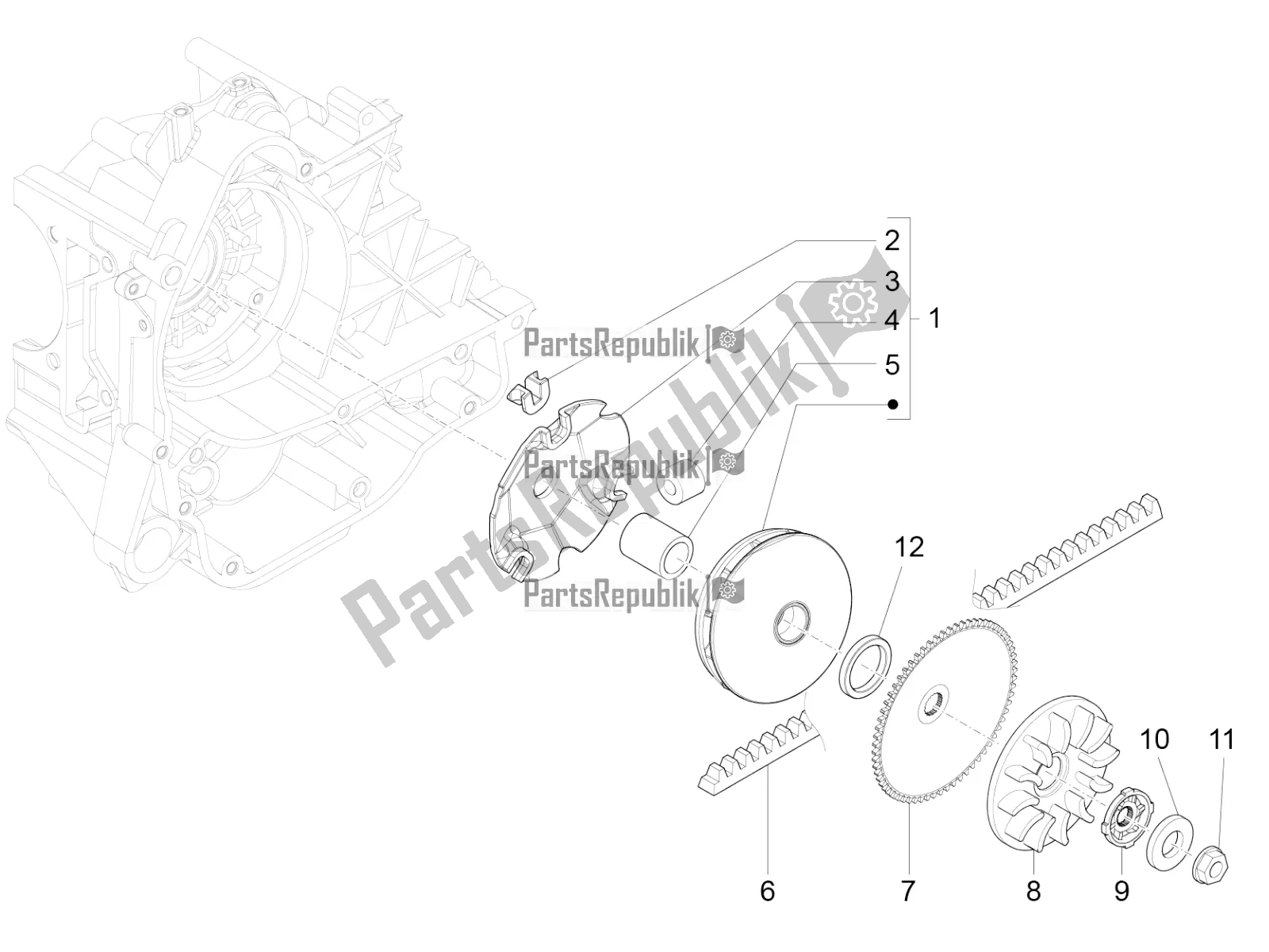 All parts for the Driving Pulley of the Vespa Primavera 50 4T 4V 2016