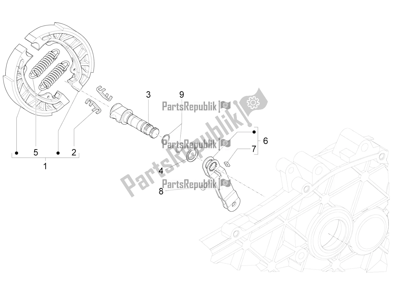 All parts for the Rear Brake - Brake Jaw of the Vespa Primavera 50 4T 4V 2016