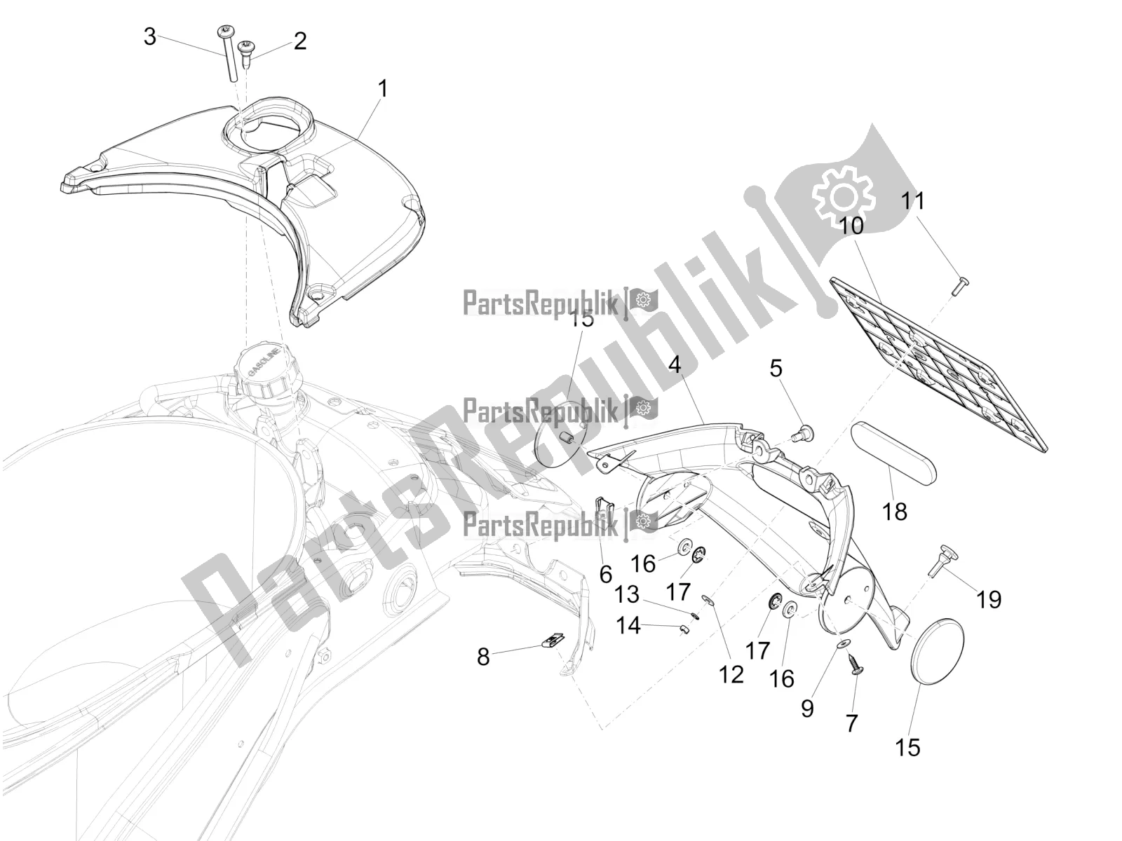 All parts for the Rear Cover - Splash Guard of the Vespa Primavera 50 4T 4V 2016