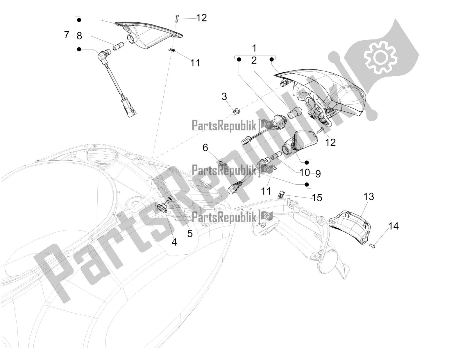 All parts for the Rear Headlamps - Turn Signal Lamps of the Vespa Primavera 50 4T 4V 2016