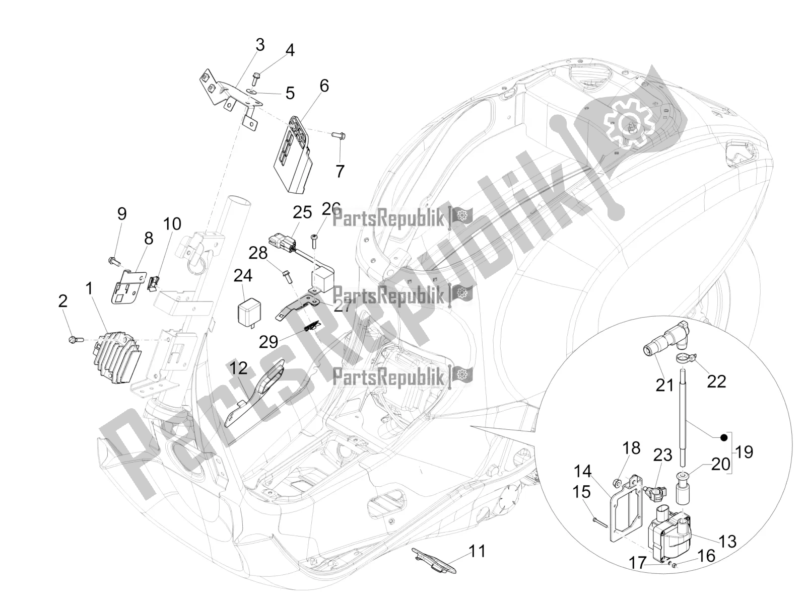 All parts for the Voltage Regulators - Electronic Control Units (ecu) - H. T. Coil of the Vespa Primavera 50 4T 4V 2016