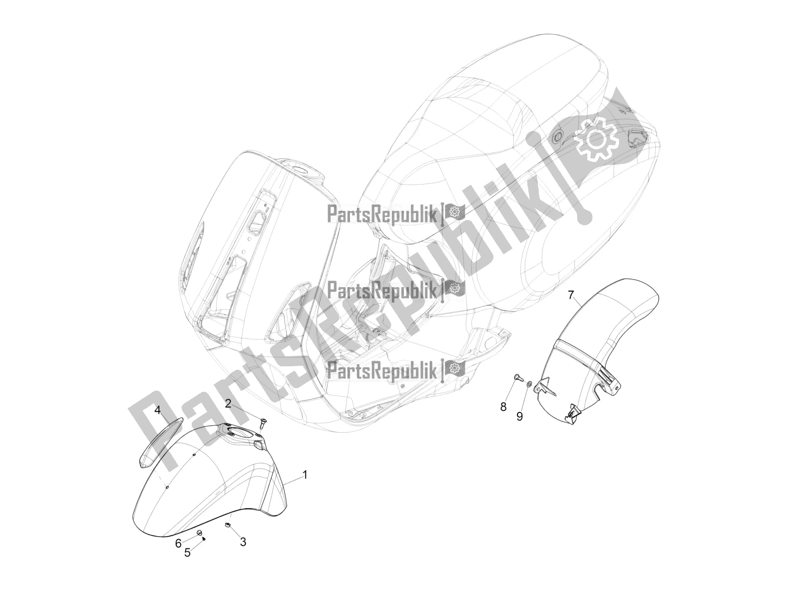 Toutes les pièces pour le Logement De Roue - Garde-boue du Vespa Primavera 50 4T 4V 2016