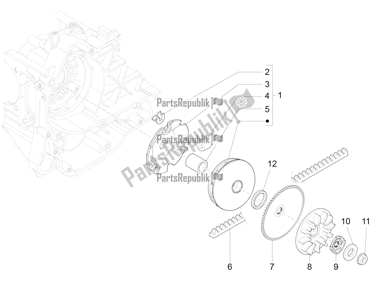 All parts for the Driving Pulley of the Vespa Primavera 50 4T 4V 2017