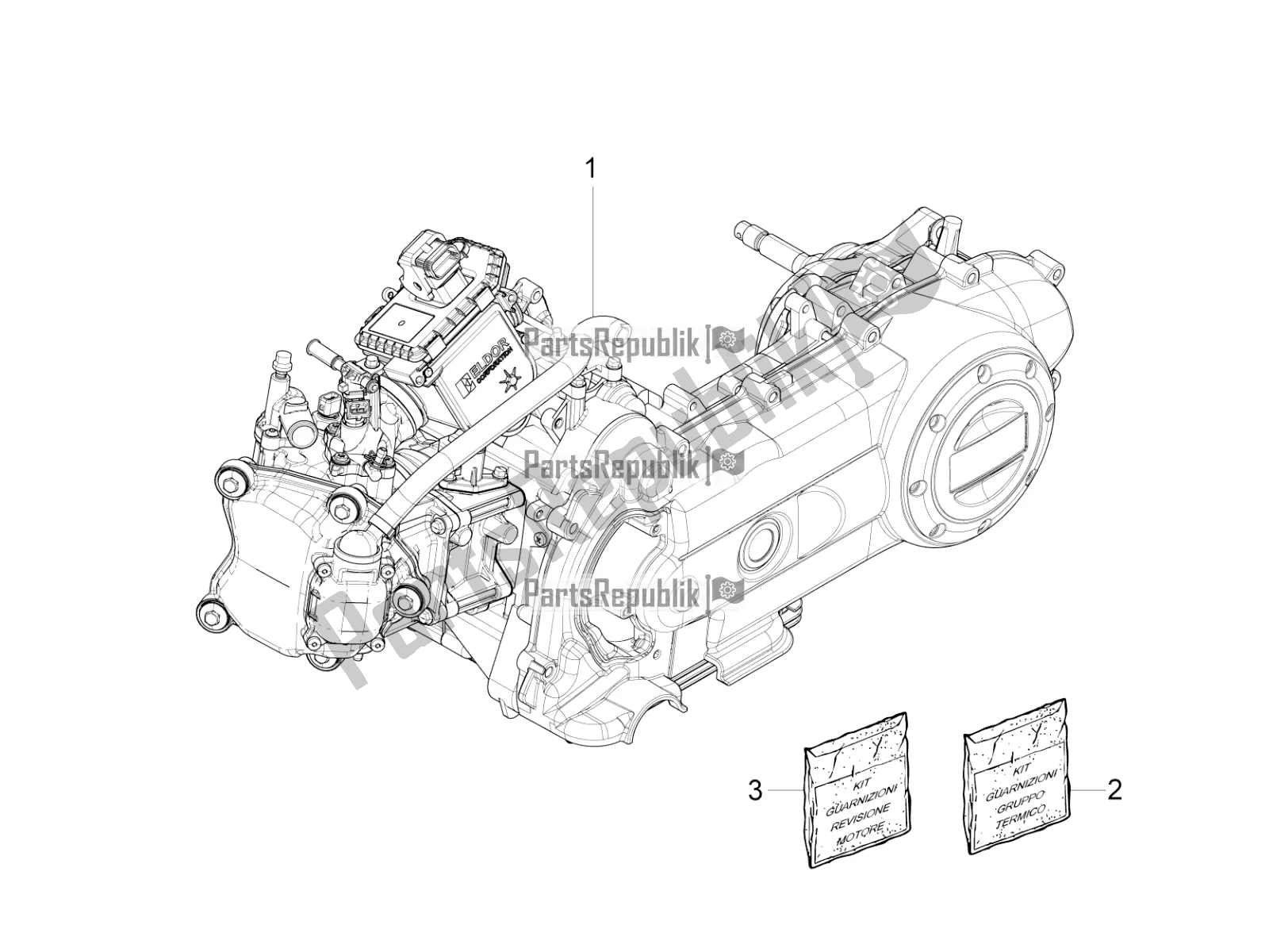 All parts for the Engine, Assembly of the Vespa Primavera 50 4T 4V 2017