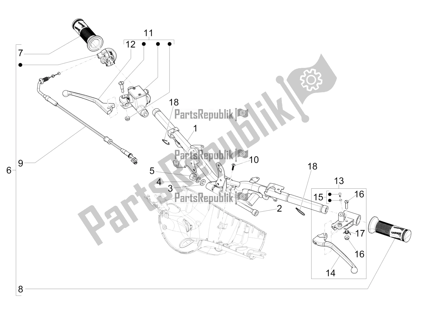 All parts for the Handlebars - Master Cil. Of the Vespa Primavera 50 4T 4V 2017